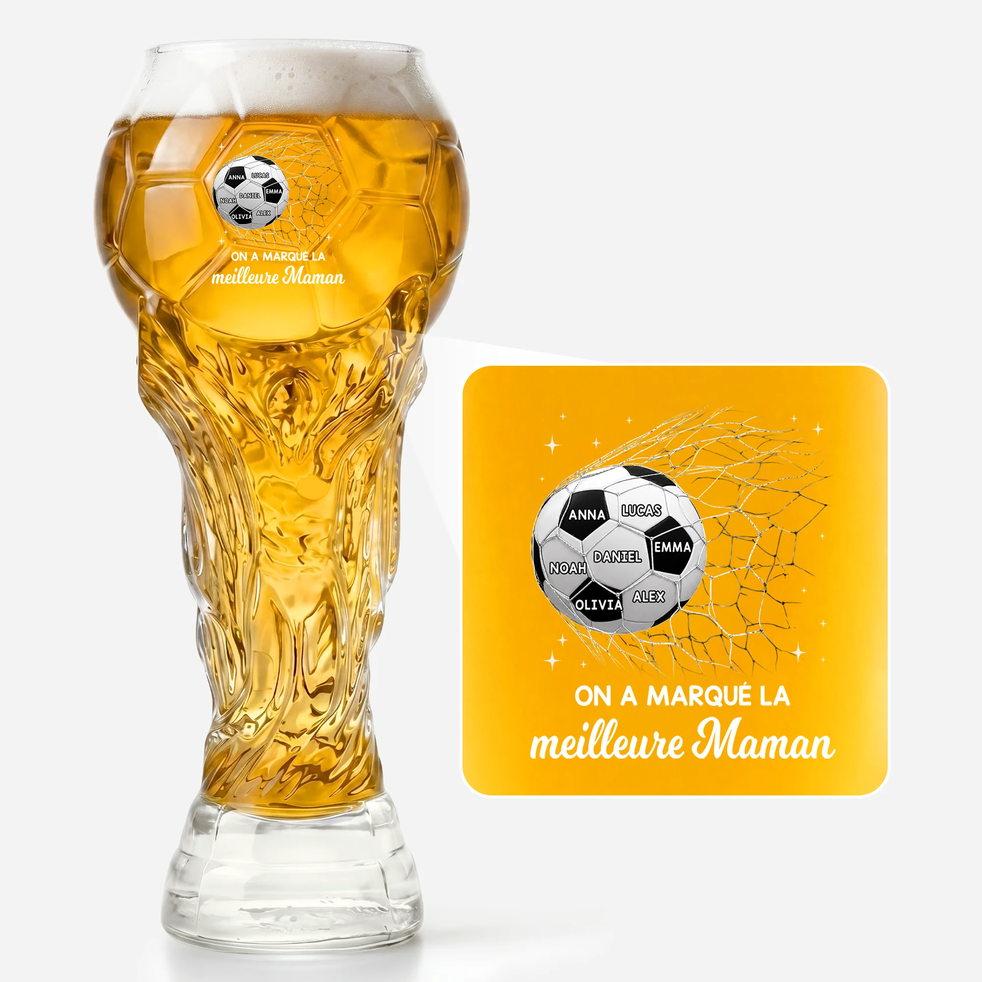 Verres À Bière Personnalisés Forme De Trophée Football - Meilleur Papa Papy Maman Mamie - Image 2