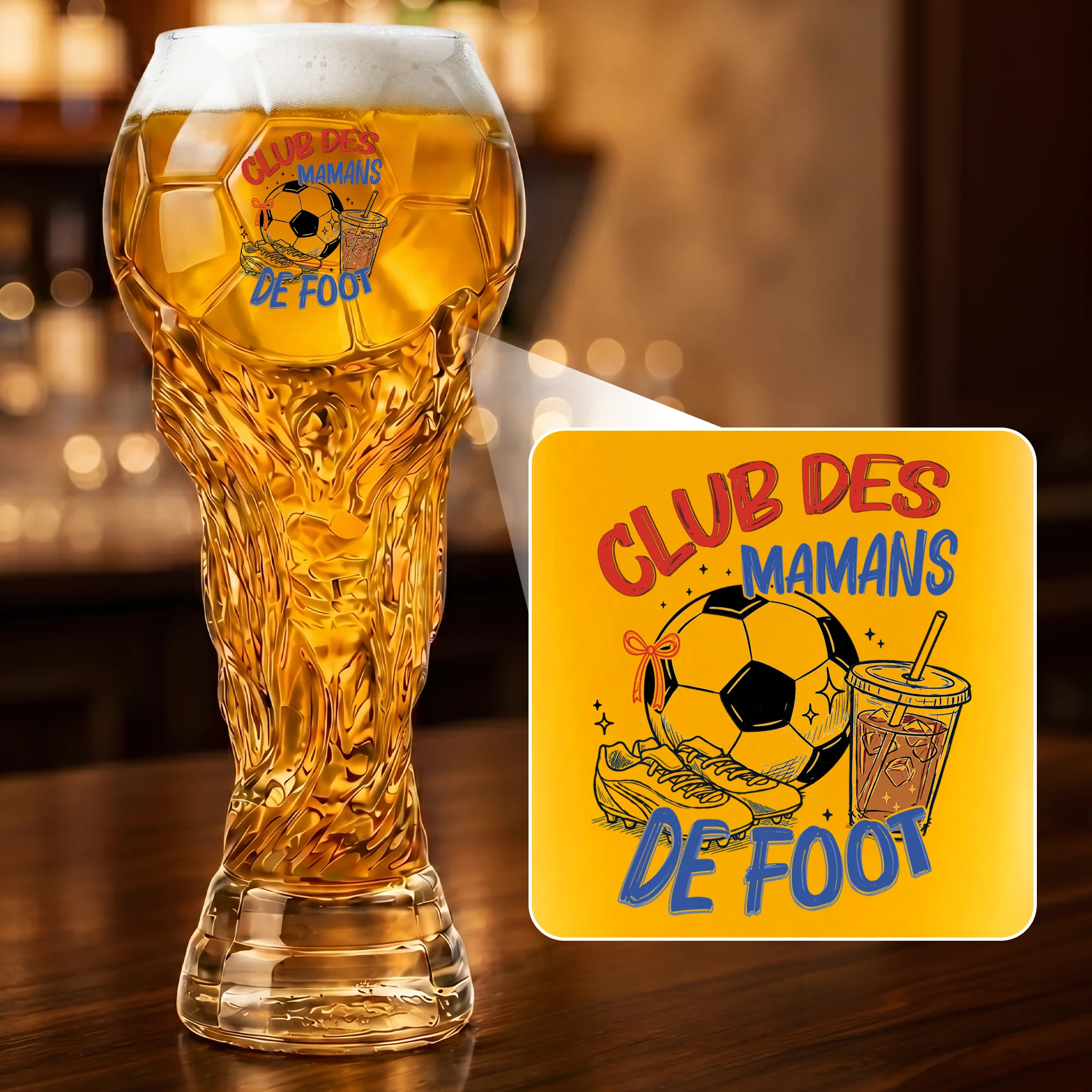 Verres À Bières Personnalisés Forme De Trophée Football - Club Des Papas Mamans - Image 2